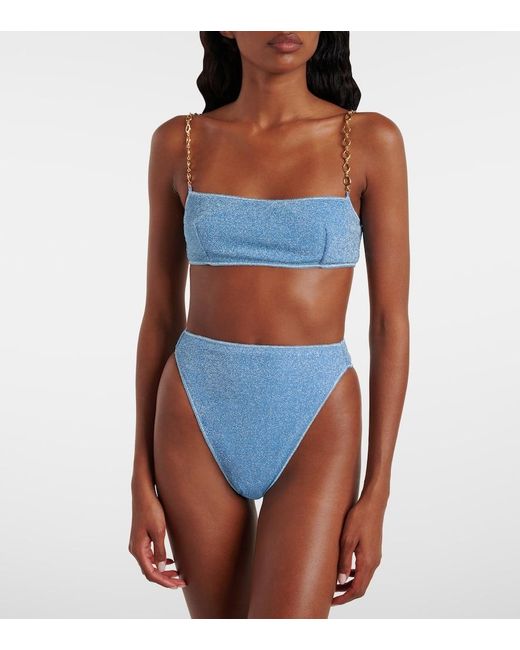 Oseree Blue Lumiere O Chain Lame Bikini