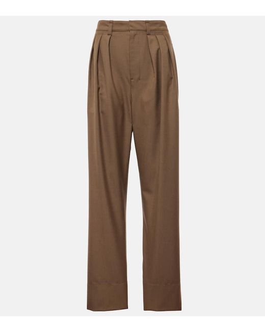 Pantalones rectos de mezcla de lana Lemaire de color Brown