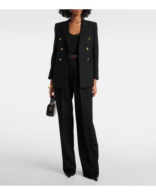 Saint Laurent Black High-Rise Wool Grain De Poudre Tuxedo Pants
