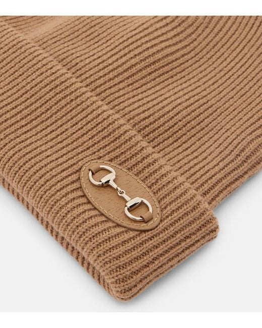 Gucci Natural Horsebit Ribbed-Knit Wool Beanie