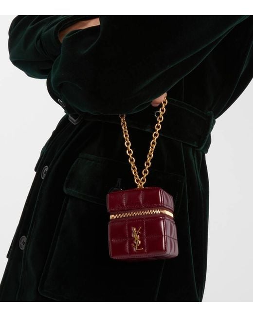 Saint Laurent Red Cassandre Mini Leather Pouch On Chain