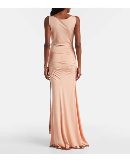 Rabanne Pink Chainmail Satin Gathered Gown