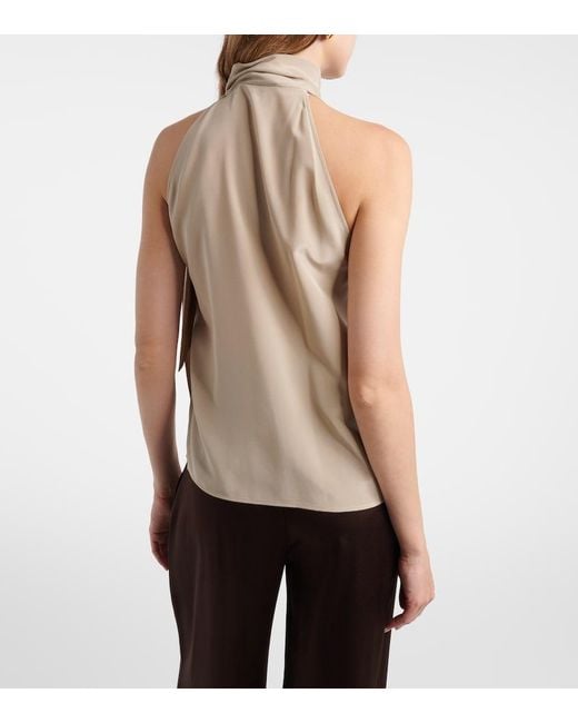 Max Mara Natural Pleated Tie-Neck Silk Crepe De Chine Top