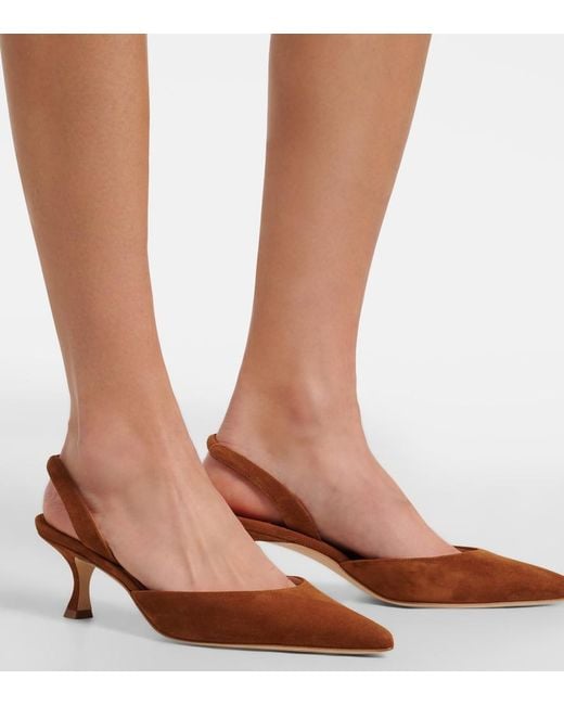 Manolo Blahnik Brown Carolyne Suede Slingback Pumps