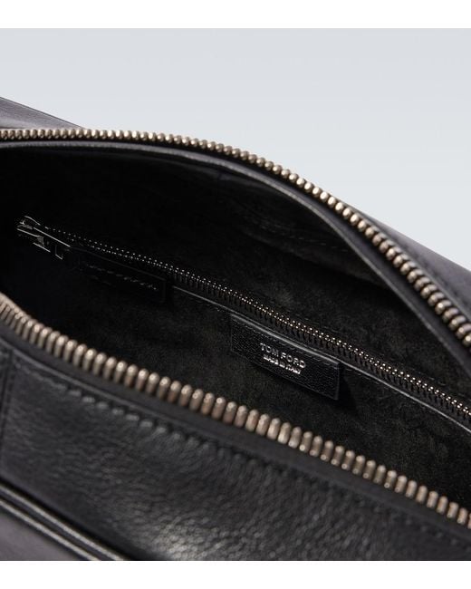Tom Ford Black Leather Messenger Bag for men