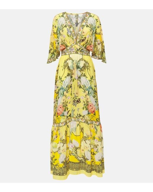 Camilla Yellow Paths Of Floral Silk Maxi Dress