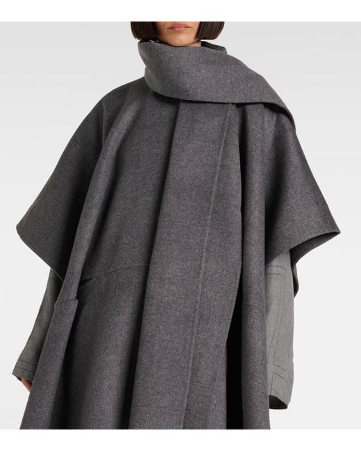 Totême  Gray Double Scarf Wool Coat