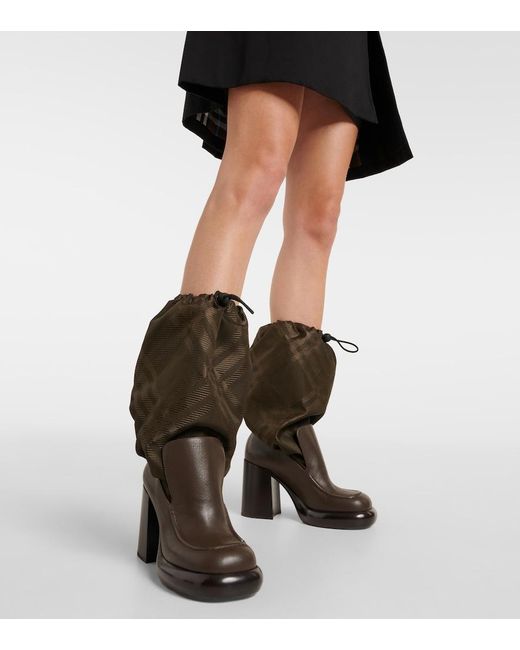 Burberry Black Leather And Nylon Blend Wedge Boots