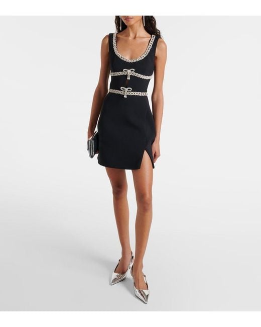 Self-Portrait Black Crystal-Embellished Crepe Minidress