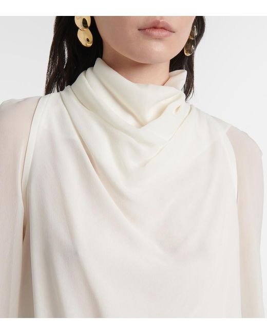 Altuzarra White Cara Draped High-Neck Silk Top
