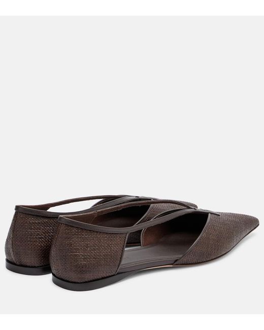 Max Mara Brown Volpino Leather-Trimmed Woven Ballet Flats