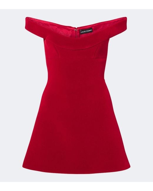 David Koma Red Off-Shoulder Velvet Minidress