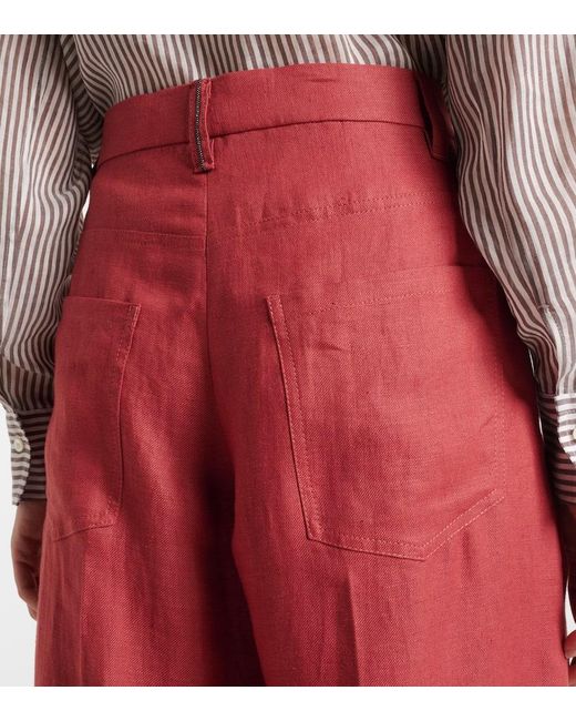 Brunello Cucinelli Red Weite Hose Aus Hanf Und Leinen