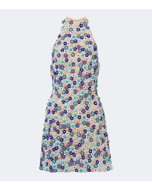 La Fuori Blue Arbor Beaded Open-Back Minidress