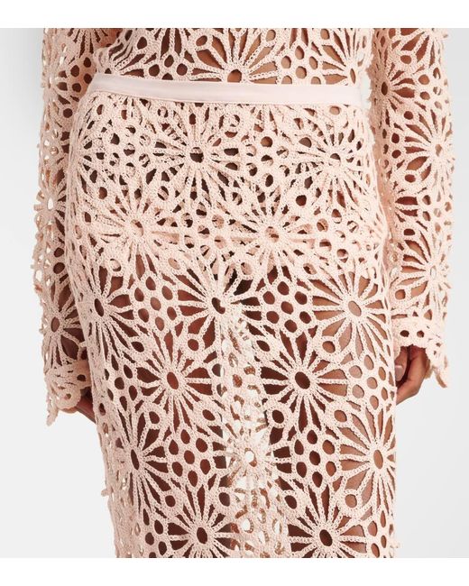Norma Kamali Pink Obie Crochet Cotton-Blend Maxi Skirt