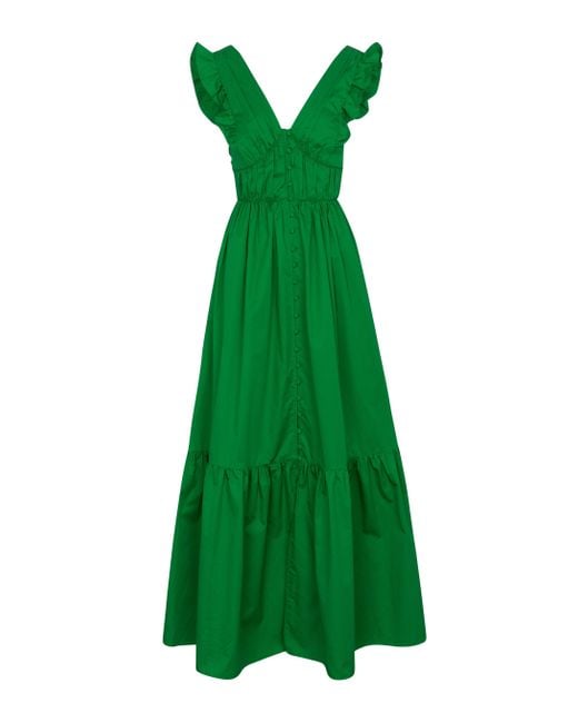 Self-Portrait Green Cotton Maxi Dress
