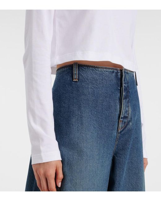 Alaïa White Cropped Turtleneck Cotton Jersey Top