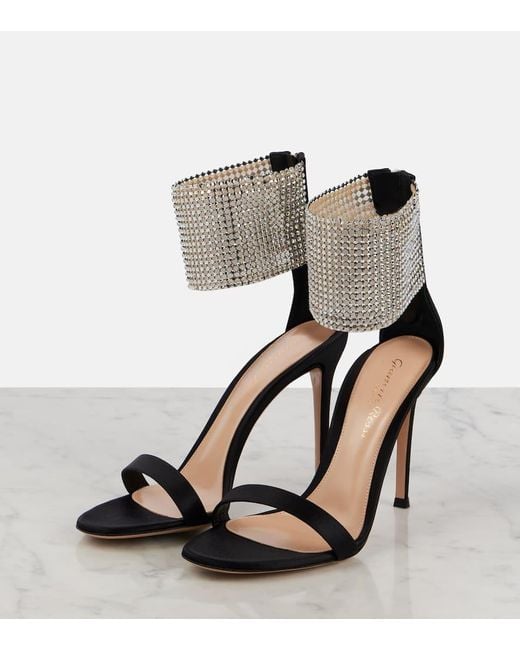 Gianvito Rossi Black Adore 105 Embellished Satin Sandals