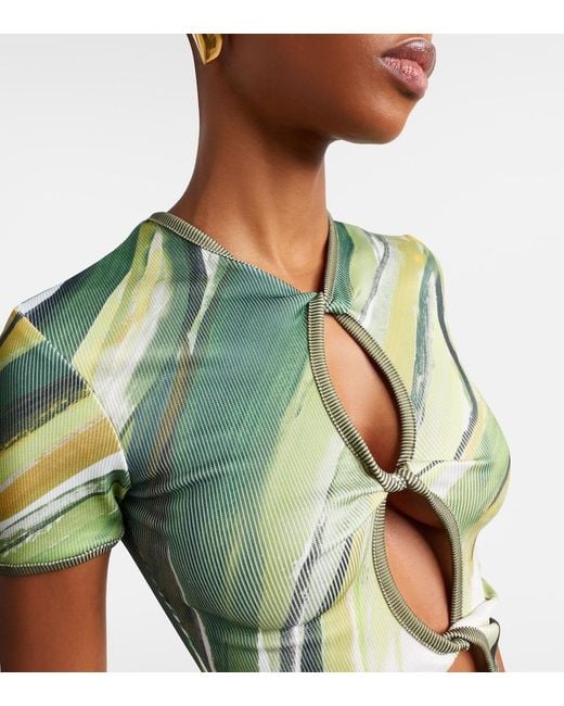 Christopher Esber Green Printed Ribbed-Knit Jersey Top