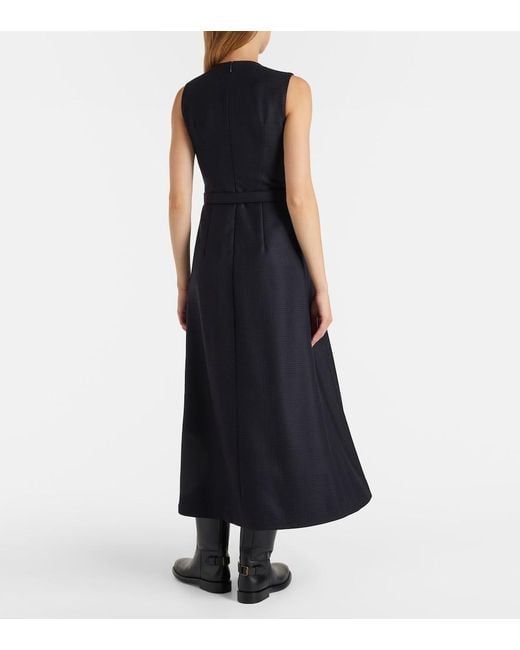 Burberry Black Prince Of Wales Check Wool Midi Dress