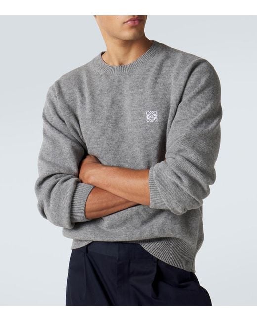 Loewe Gray Anagram Wool Sweater for men