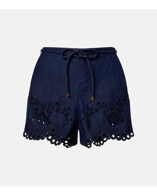 Zimmermann Blue Mahon Broderie Anglaise Denim Shorts