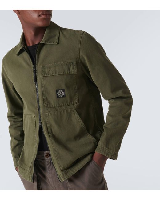 Stone Island Green Compass Cotton Canvas Overshirt for men