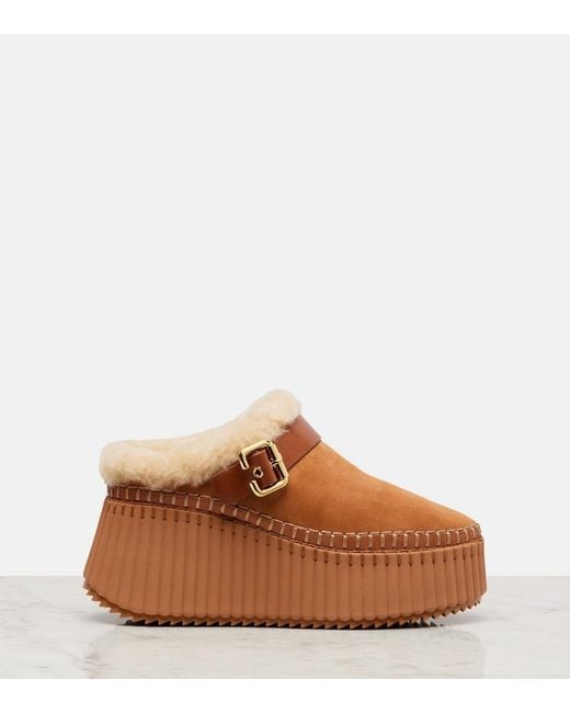Chloé Brown Nama 80 Suede Platform Mules