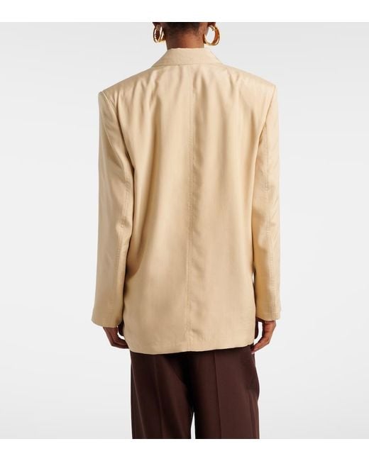 Saint Laurent Natural Double-Breasted Silk Blazer