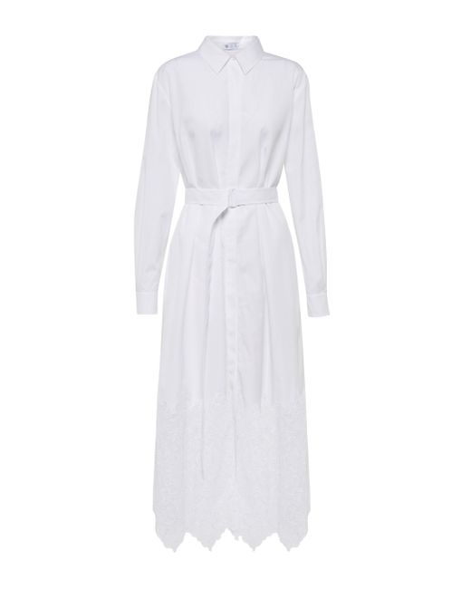 Loro Piana Carola Lace-trimmed Poplin Midi Dress in White - Lyst