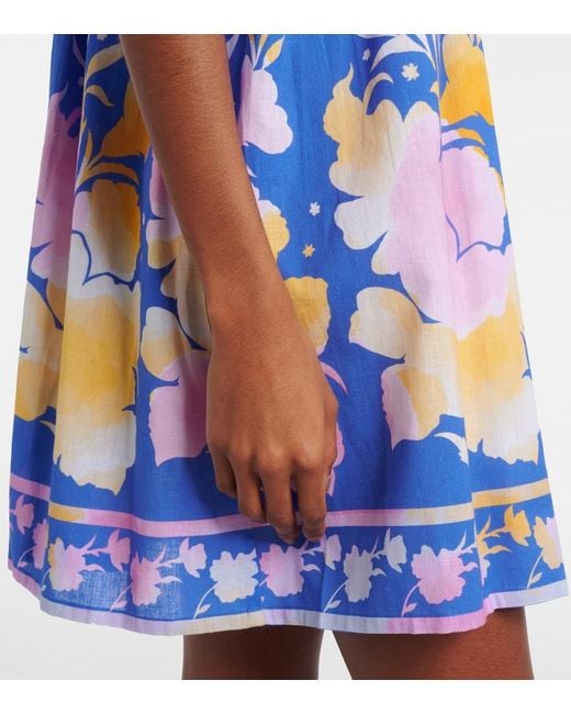 Juliet Dunn Blue Floral Cotton And Linen Minidress