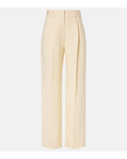 Blazé Milano Natural Fox Linen And Silk Straight Pants