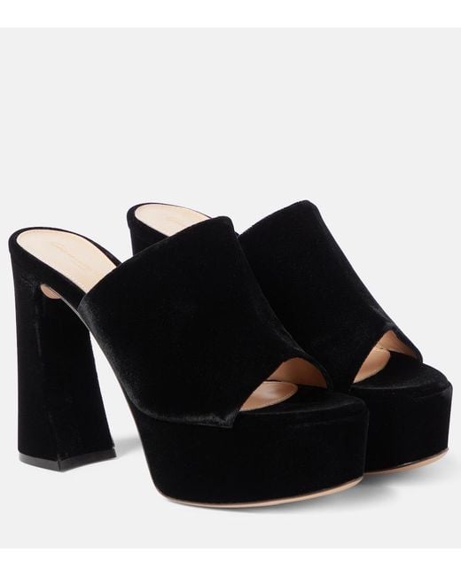 Gianvito Rossi Black Holly Velvet Platform Mules
