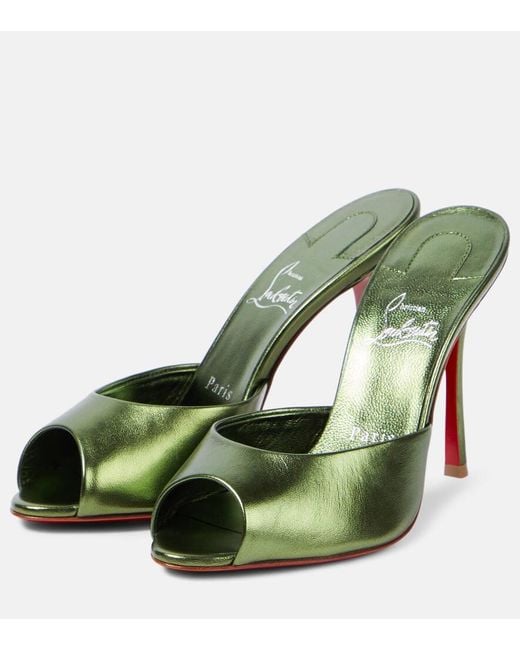 Christian Louboutin Green Me Dolly 100 Metallic Leather Mules