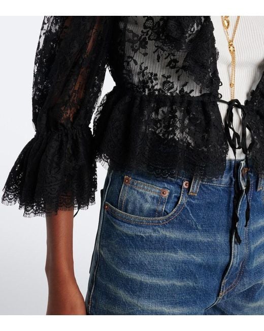 Chloé Black Semi-Sheer Cotton-Blend Lace Blouse