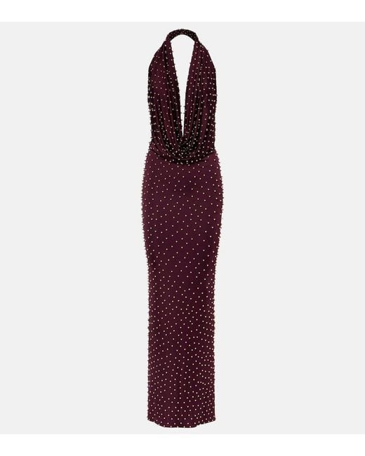 The New Arrivals Ilkyaz Ozel Purple Agel Embellished Halterneck Gown