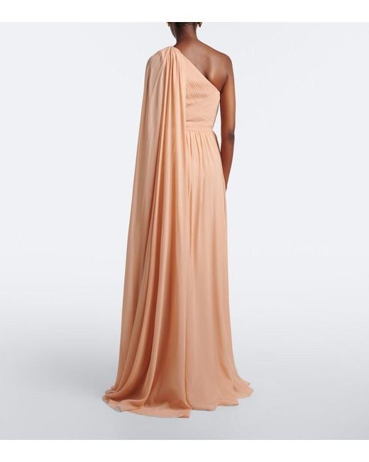 Elie Saab Pink Embellished Plisse One-Shoulder Silk Gown