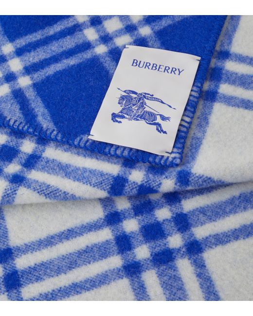Burberry Blue Equestrian Knight Checked Wool Scarf for men