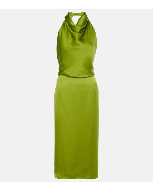 Magda Butrym Green Halterneck Silk Satin Midi Dress