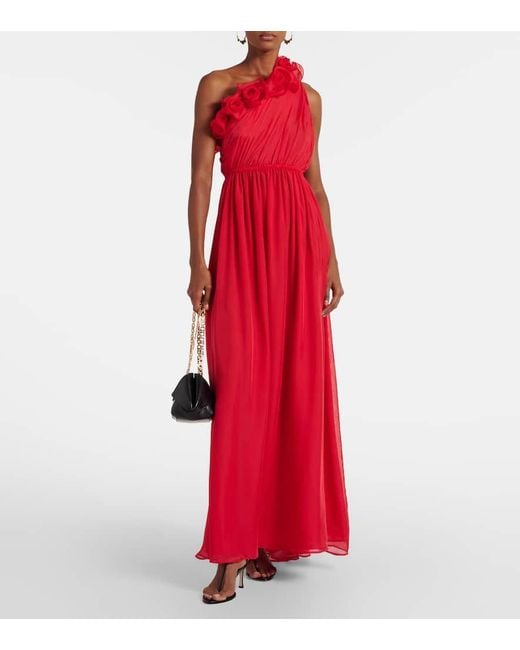 Vestido De Fiesta Jenni De Seda Con Aplique Floral LEO LIN de color Red