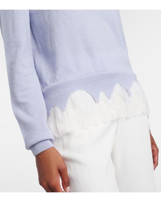 Alexander McQueen Blue Pullover Aus Wolle Und Kaschmir Mit Spitze