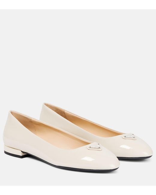 Prada Natural Logo Patent Leather Ballet Flats