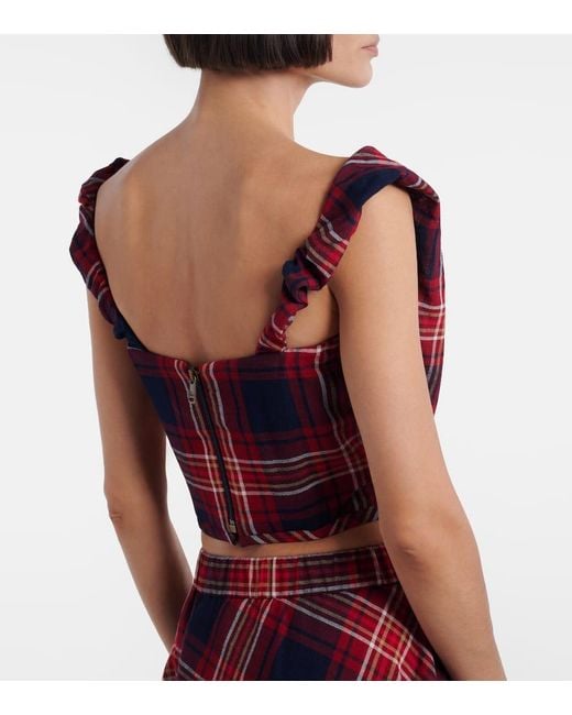 Vivienne Westwood Red Sunday Off-Shoulder Plaid Bustier Top