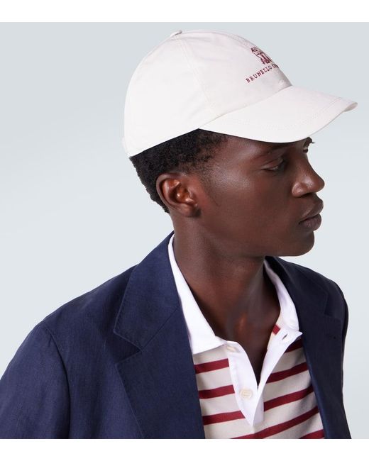 Casquette Brodee A Logo Brunello Cucinelli pour homme en coloris White