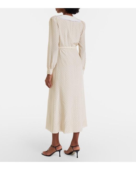 Alessandra Rich Natural Polka-Dot Silk Midi Dress