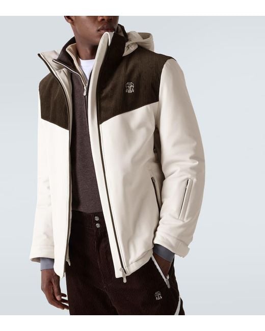 Brunello Cucinelli White Corduroy-Paneled Ski Jacket for men