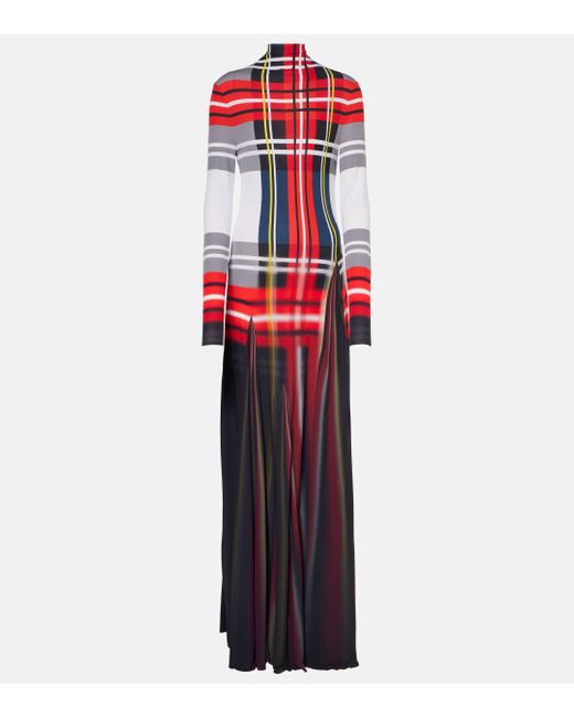 Loewe Red Tartan Pleated Crepe Jersey Gown