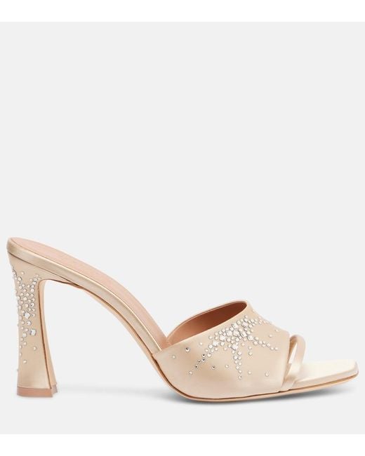 Malone Souliers Natural Roxanne 90 Embellished Satin Mules