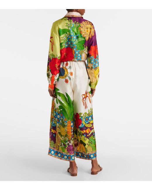 ALÉMAIS Green Tiger Silk Twill Wide-Leg Pants