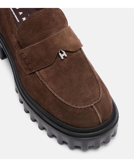 Hogan Brown H700 Leather Platform Loafers